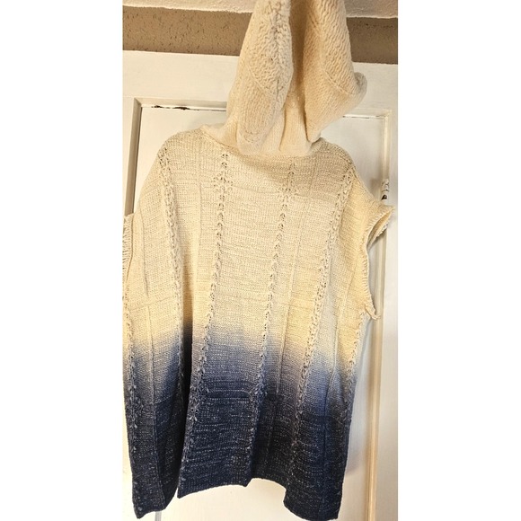 ANTHROPOLOGIE MOTH hooded sweater sleeveless ivory navy ombre frayed woman M/L - Picture 3 of 6